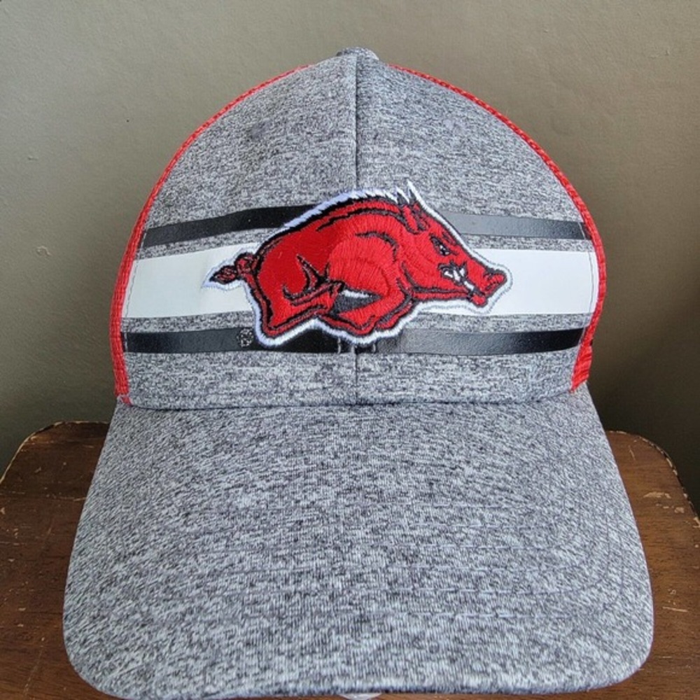 EUC Russell Athletic Arkansas Razorbacks Logo Mesh Trucker Snapback Hat HOGS